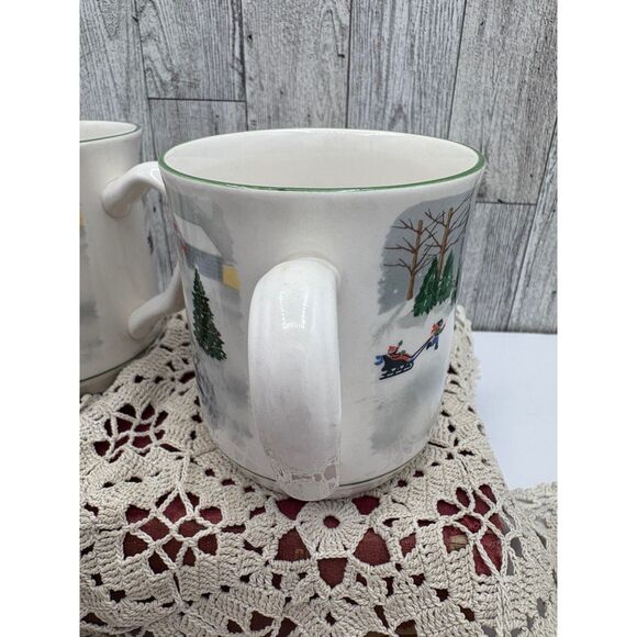 Set of Four Vintage SANGO Christmas Mugs Silent Night Holiday Ice Skaters Snow - Picture 3 of 9